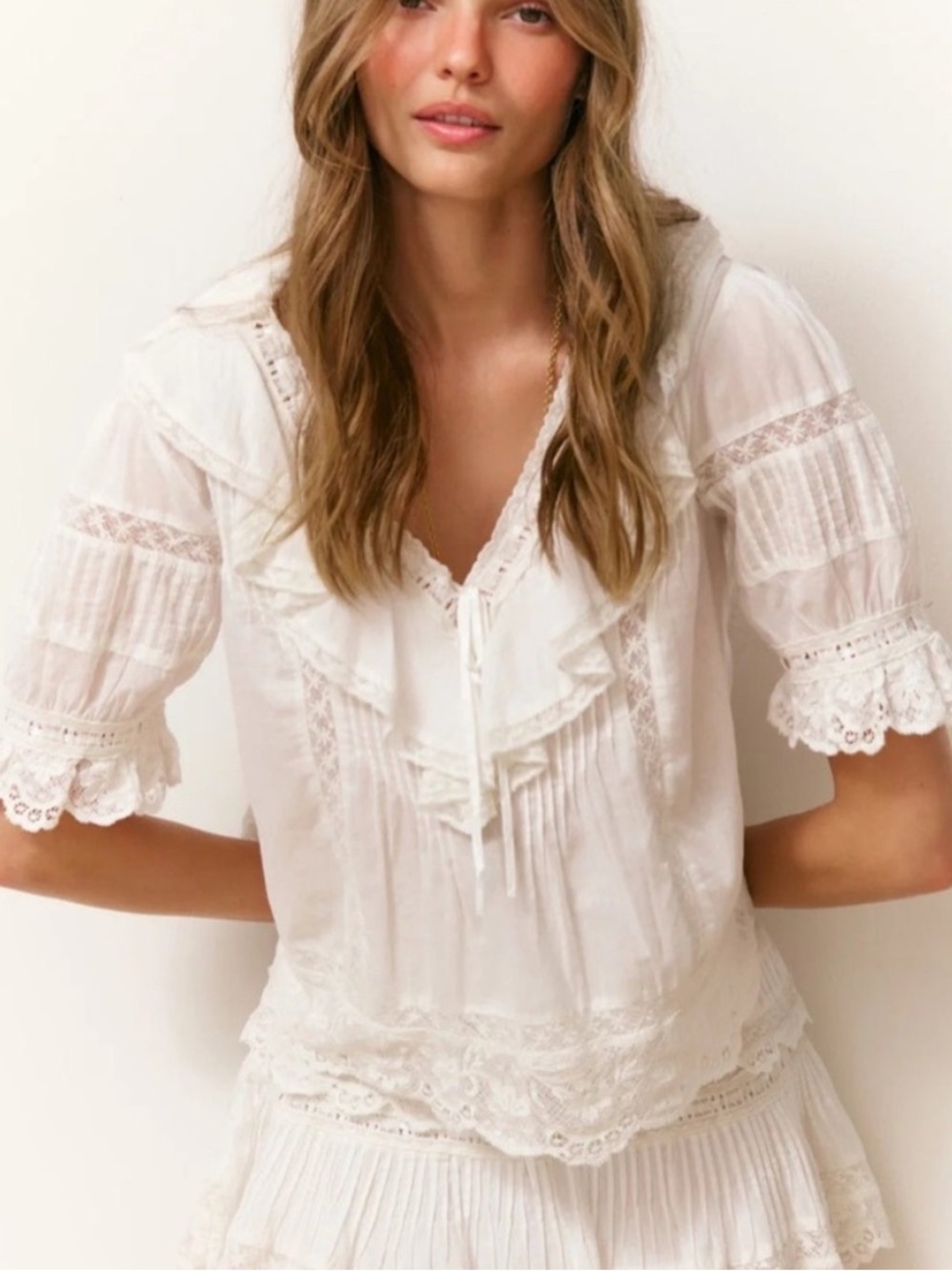 NWT! Loveshackfancy ROMILLY lace ruffle blows off white $295 Small 6227